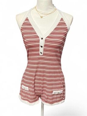SHEIN Red & White Striped Romper